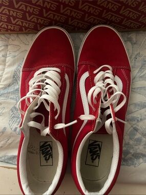 Vans Red and White Classic Skate Sneakers